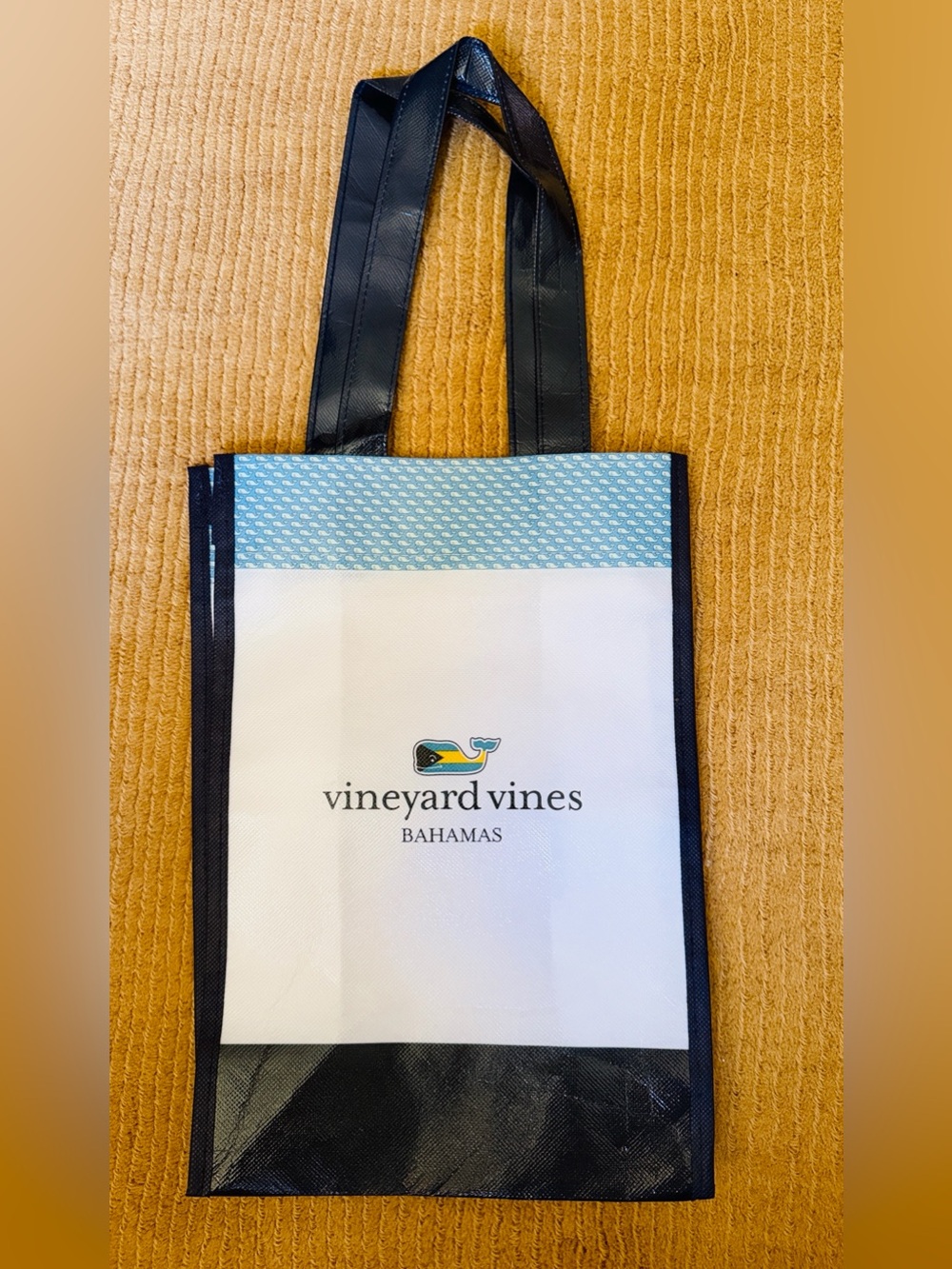 Vineyard Vines Bahamas White Tote with Navy Trim and Light Blue Accent